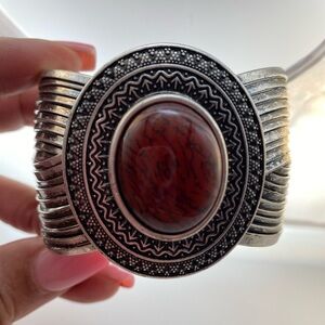 Vintage Premier Designs Silver and Red Ornate Cuff Fashion Bracelet